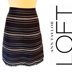 Ann Taylor Loft Skirt Navy Blue Purple Striped Tweed A Line Fringe Knee Size 6